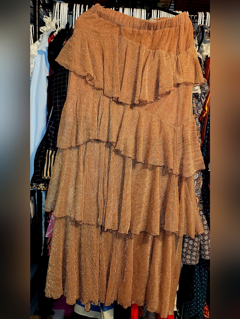Showpo Metallic Tiered Ruffle Layered Maxi Skirt - Picture 2 of 4